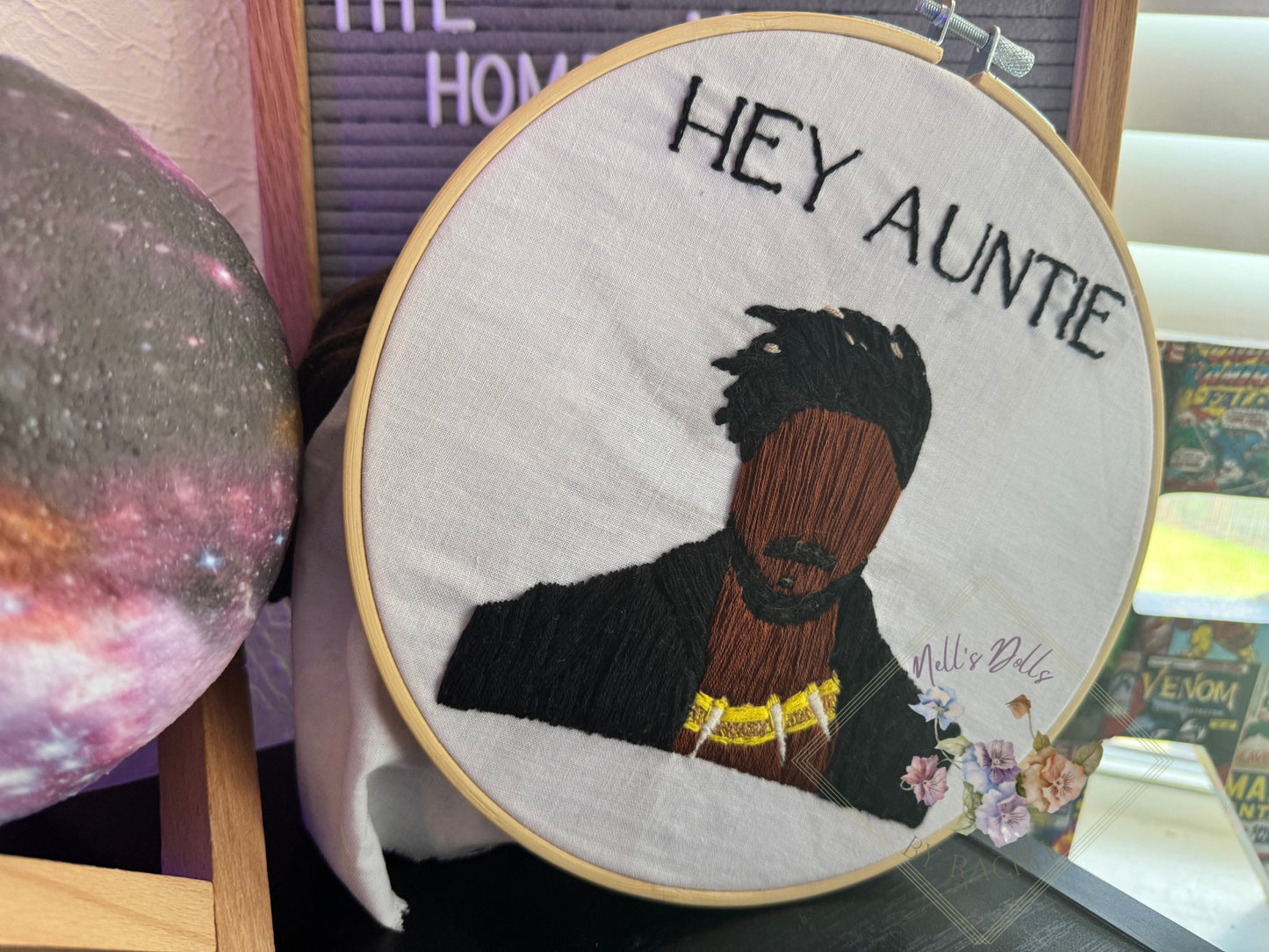 Hey Auntie Hand Embroidered