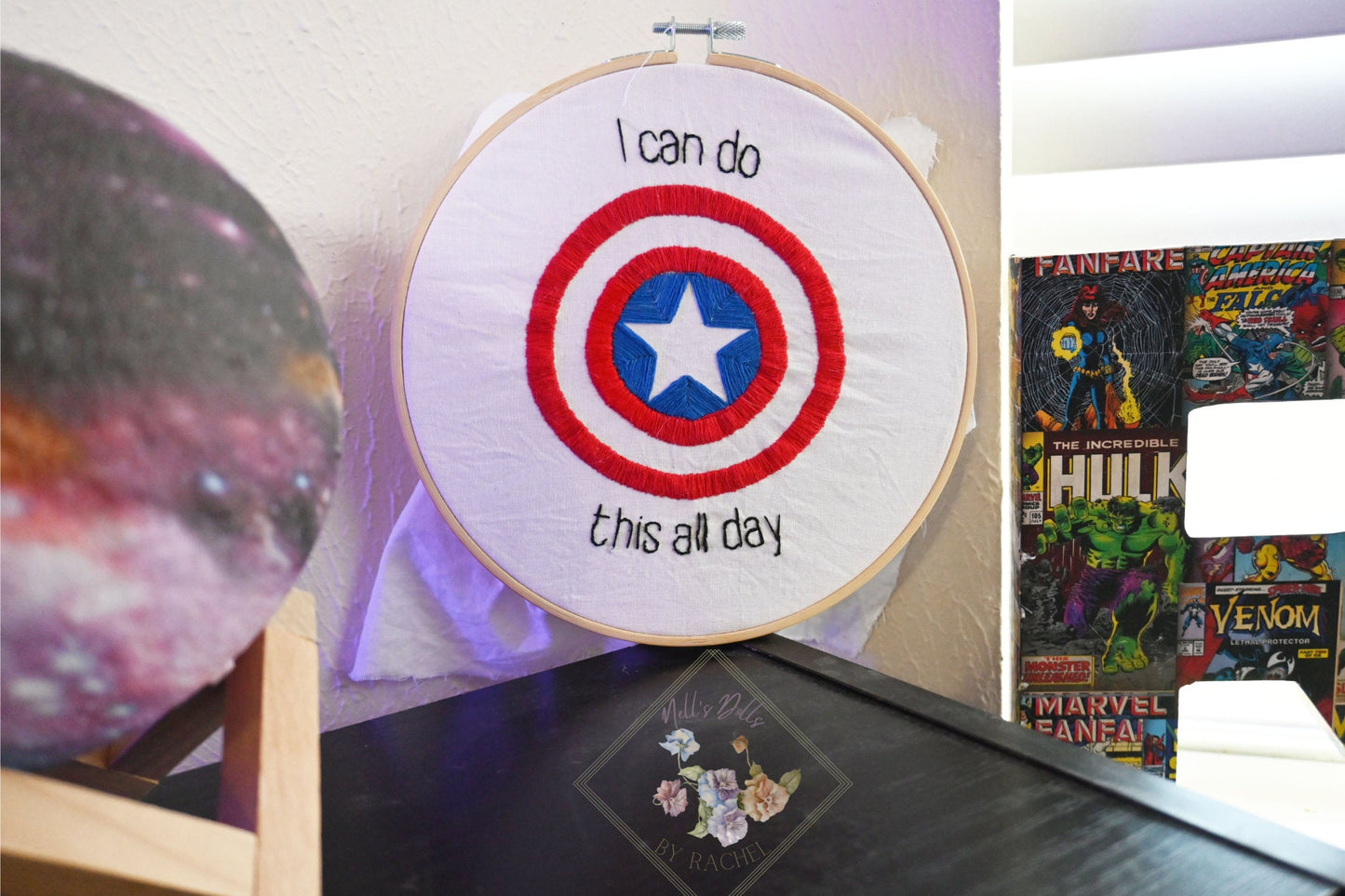 Cap Shield I Can Do This All Day Hand Embroidery with Hoop