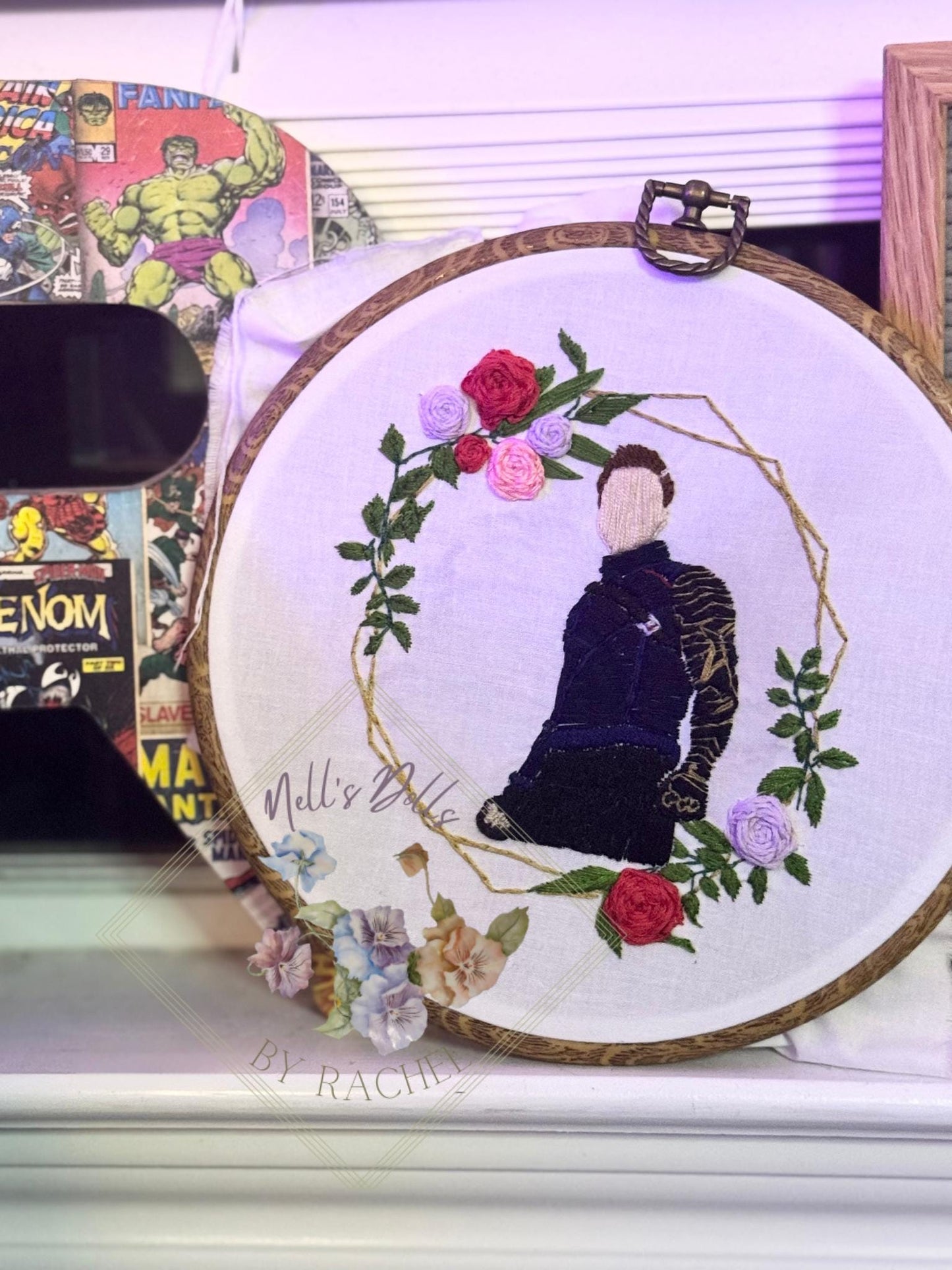 Bucky Barnes Floral Embroidery with Hoop