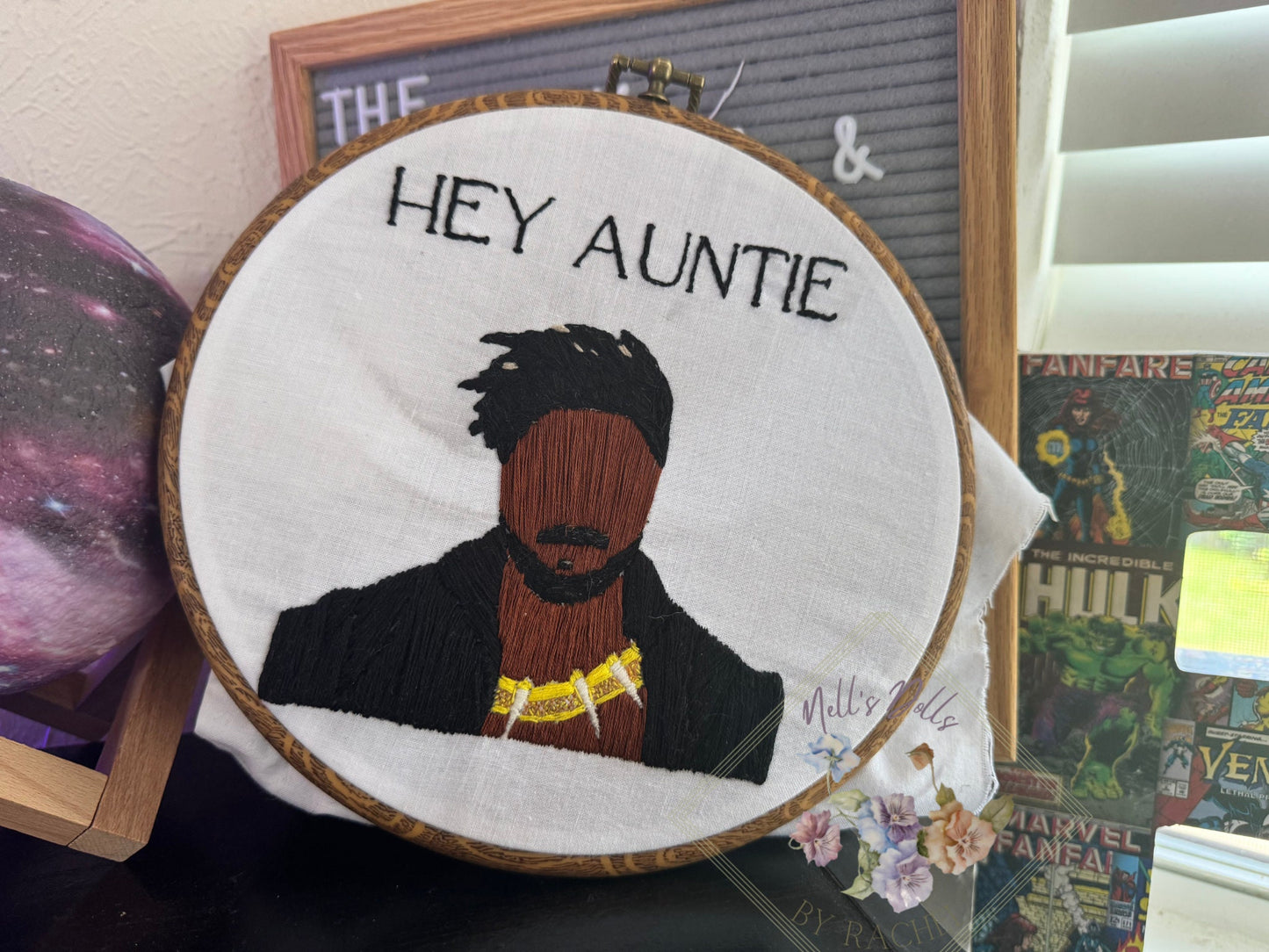 Hey Auntie Hand Embroidered