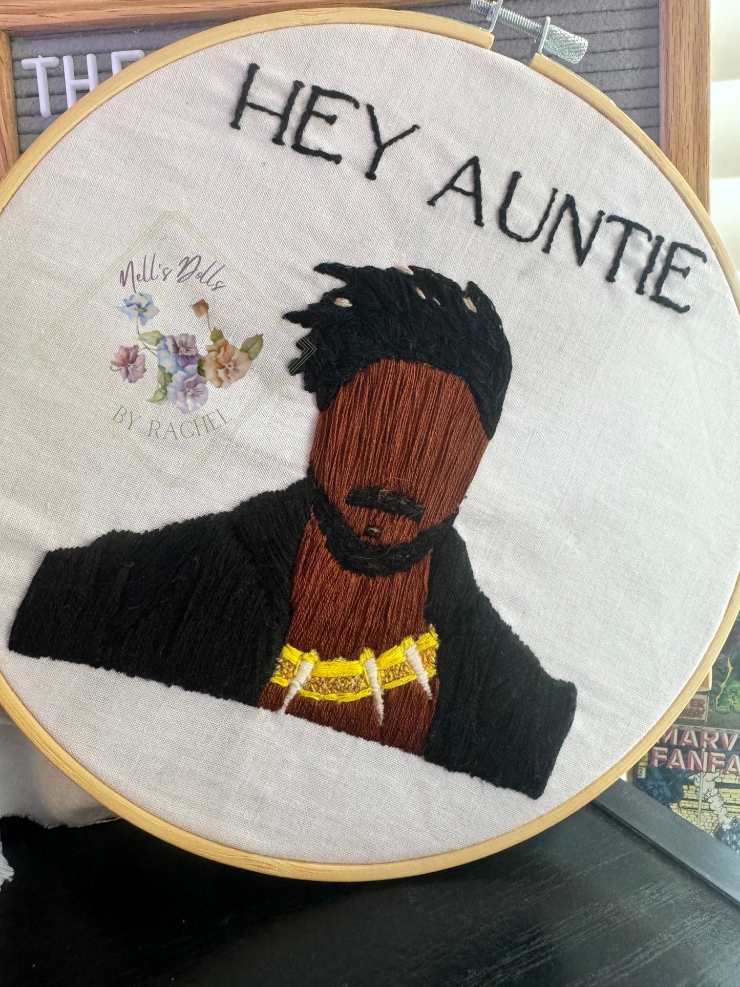 Hey Auntie Hand Embroidered