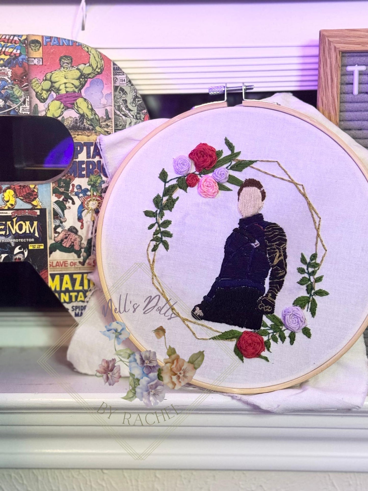 Bucky Barnes Floral Embroidery with Hoop