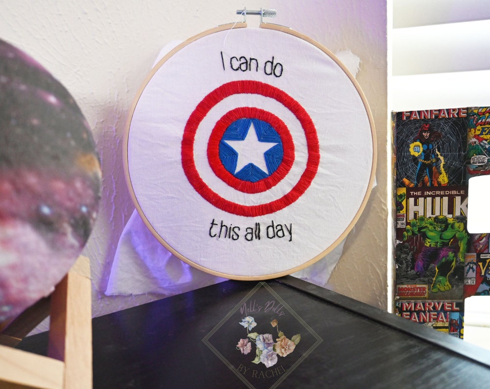Cap Shield I Can Do This All Day Hand Embroidery with Hoop